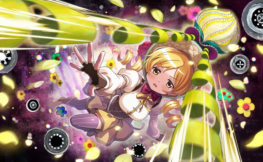 魔法纪录 魔法少女小圆外传、魔法少女小圆、魔法少女小圆 Magia Exedra 1名女孩 水色风帽 水色花 攻击 黑色靴子