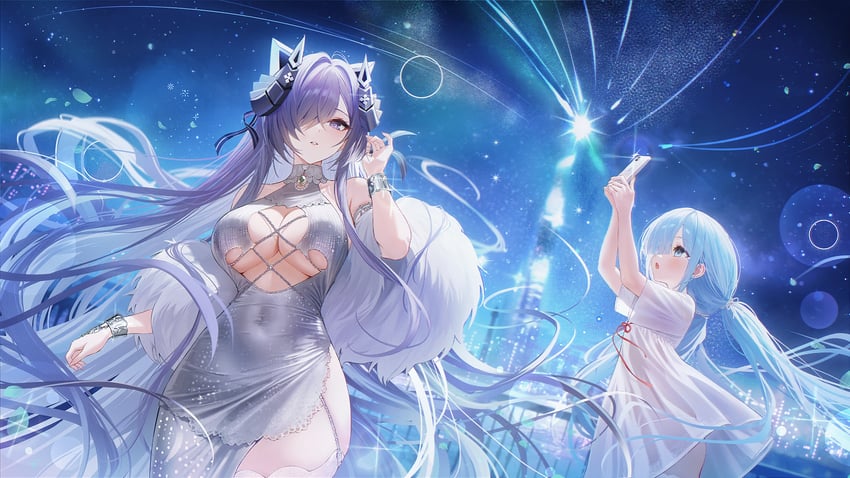 碧蓝航线、奥古斯特·冯·帕塞瓦尔 (碧蓝航线)、august von parseval (night rendezvous with the unhulde) (azur lane) 蓝眼 乳房 建筑物 乳沟 连衣裙