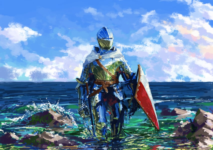 原创 1个其他角色 性别不明 铠甲 蓝天 云