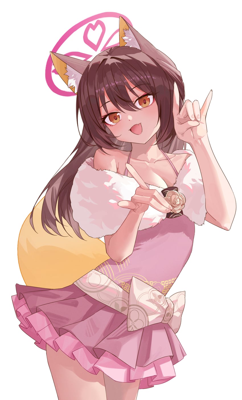 蔚蓝档案、泉奈 (碧蓝档案)、伊草（礼服）（蔚蓝档案） 1名女孩 兽耳 乳房 棕发 小披肩