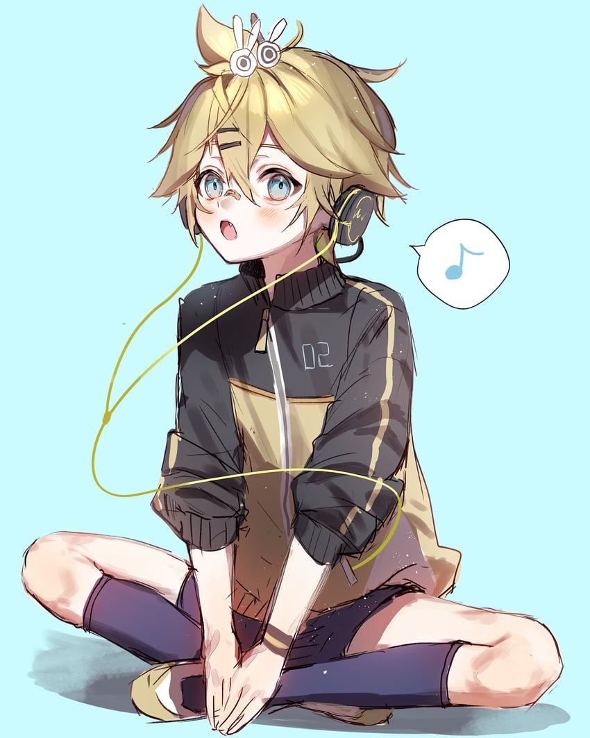VOCALOID、镜音连、镜音连 (Stylish Energy) 1名男孩 创可贴 脸上的创可贴 鼻梁创可贴 黑色夹克