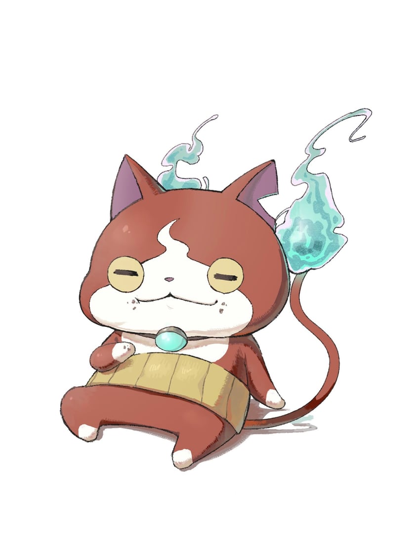 妖怪手表、地缚猫 蓝火 闭眼 火 火焰尾尖 腹卷