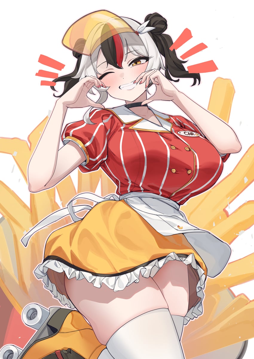原创 1名女孩 围裙 黑发 乳房 汽车餐厅服务员