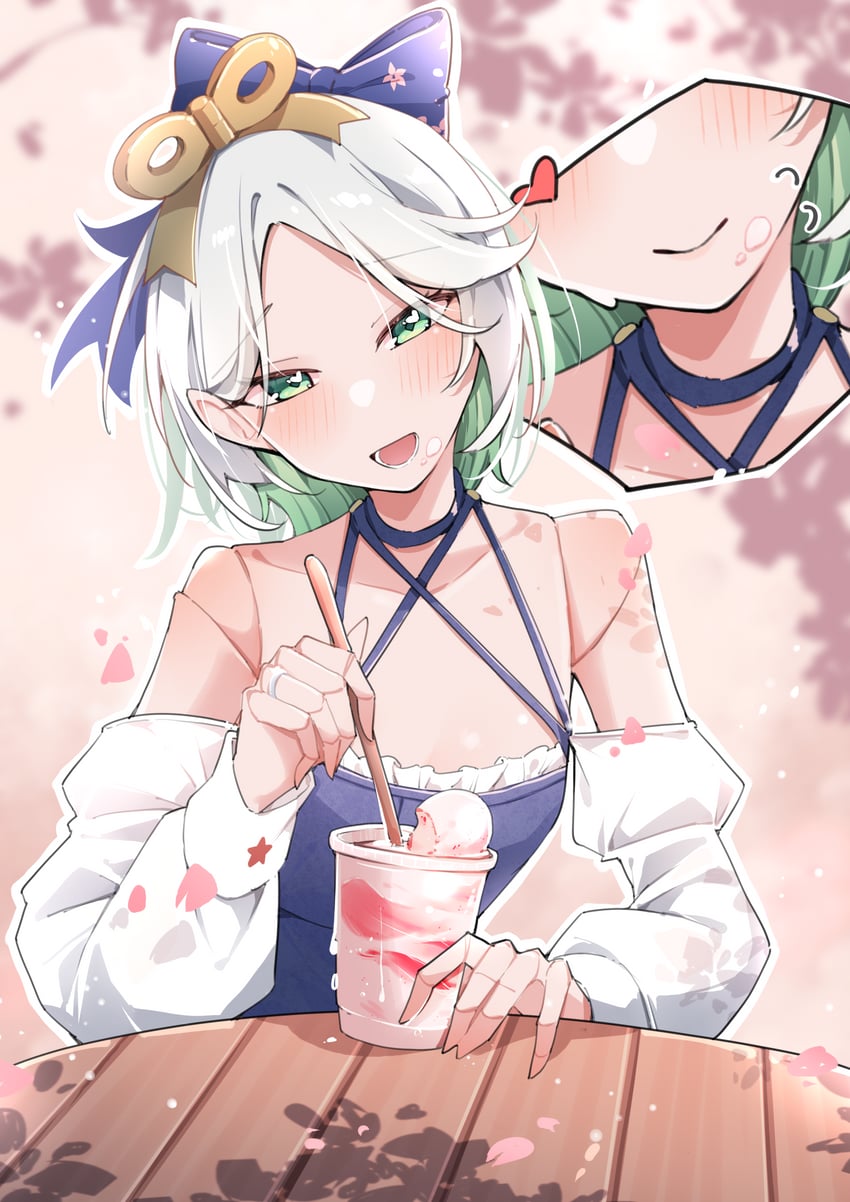 Hololive、Hololive英语、赛西莉亚·伊梅格林 1名女孩 :D 露肩 蓝色连衣裙 蓝色丝带