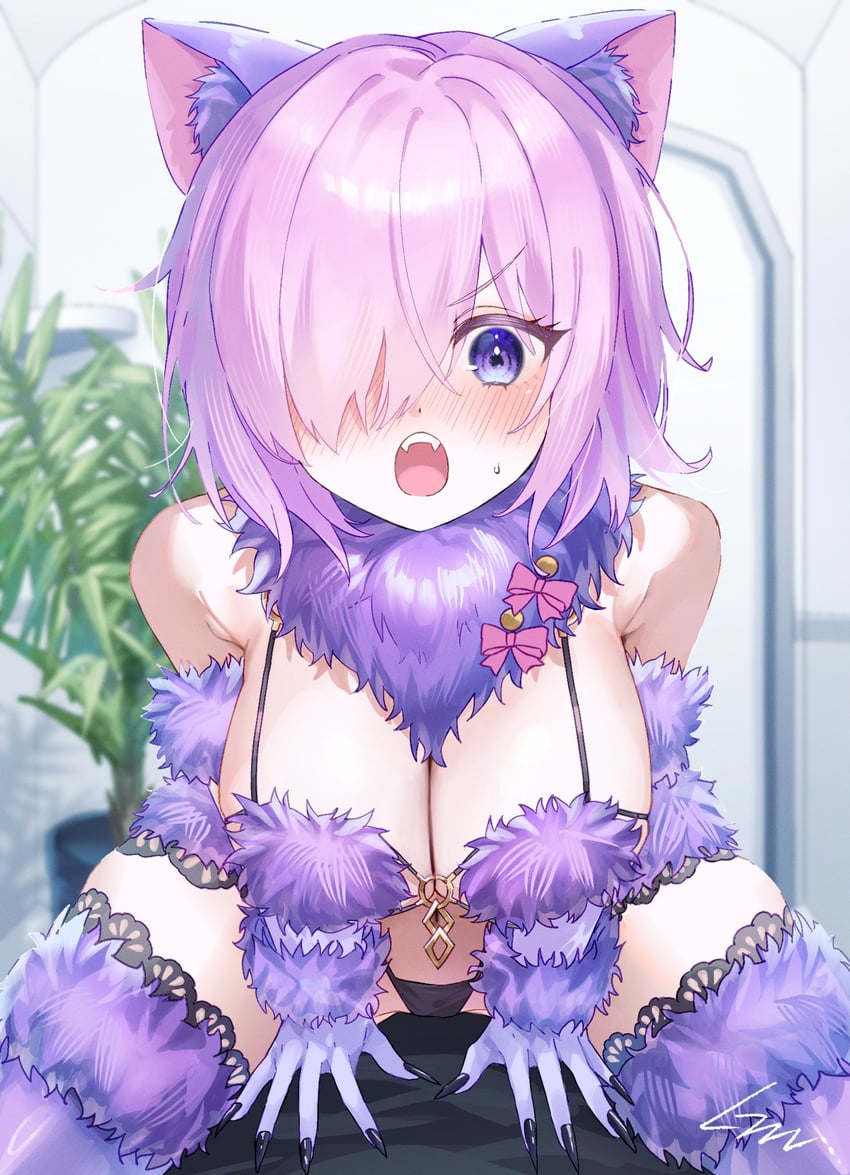 Fate/Grand Order、Fate系列、玛修·基列莱特 1名女孩 兽耳 脸红 乳房 及肘手套