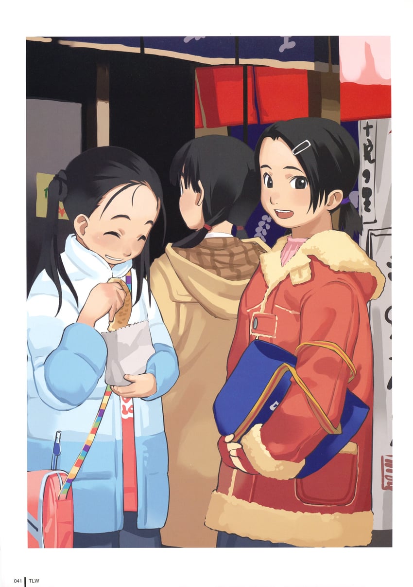 Comic LO、原创 3人女子 包 黑瞳 黑发 蓝色包包