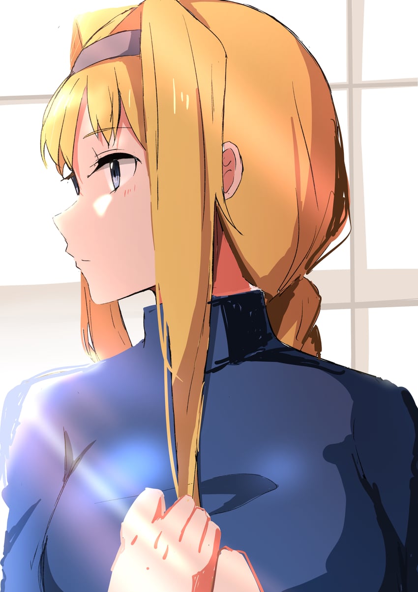 刀剑神域、刀剑神域：Alicization、爱丽丝·滋贝鲁格 1名女孩 金发 蓝眼 蓝色夹克 辫子