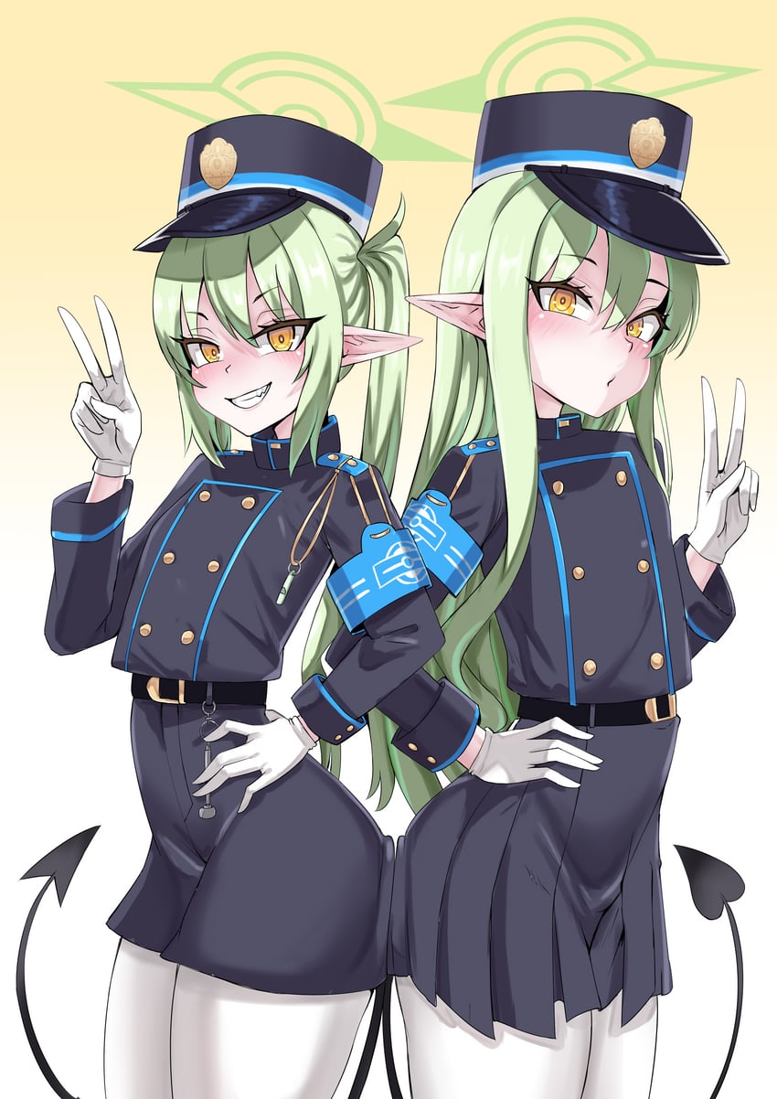 蔚蓝档案、光 (蔚蓝档案)、望 (蔚蓝档案) 2名女孩 放射线条/杂草 朝凪 (画风) 黑帽子 恶魔尾巴