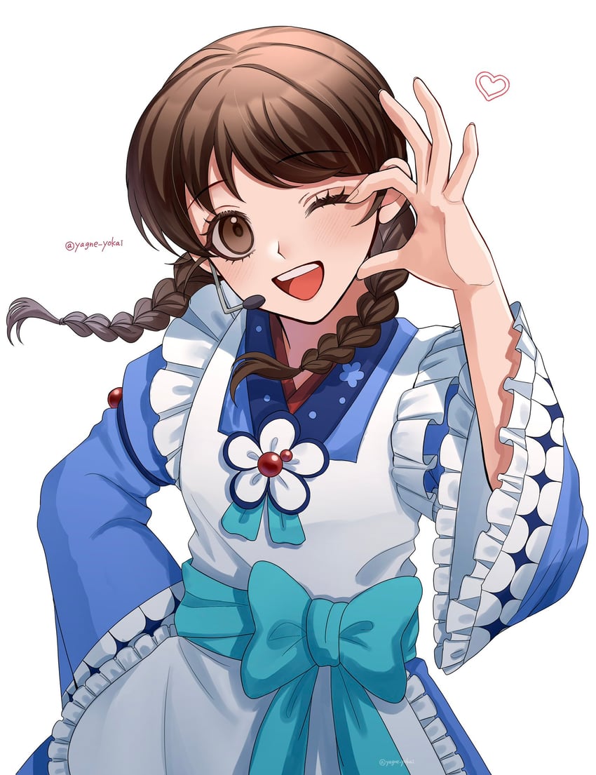 妖怪手表、妖怪手表 暗影面、天野夏芽 1名女孩 替换服装 围裙 作者名 蓝色连衣裙