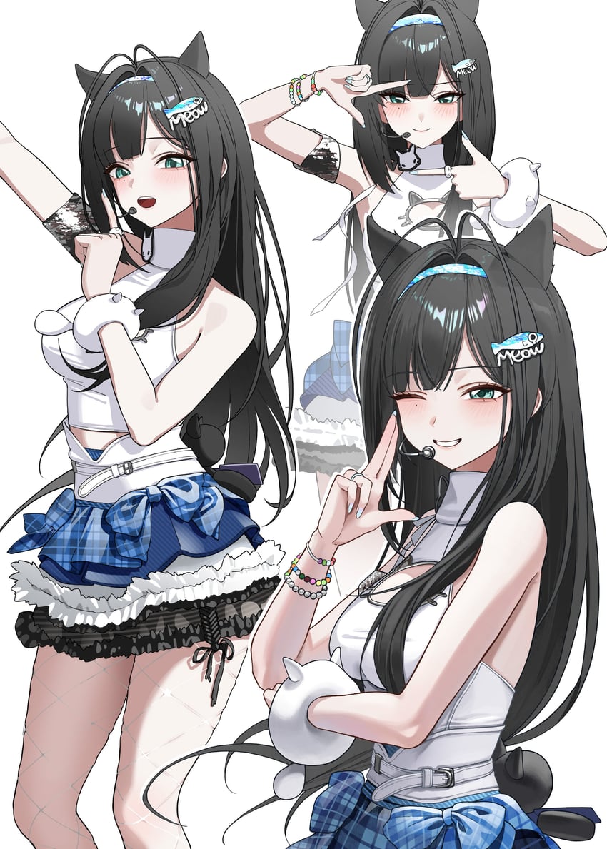 胜利女神：妮姬、薄荷 (妮姬) 1名女孩 水蓝色发带 水蓝色发带 黑发 蓝眼