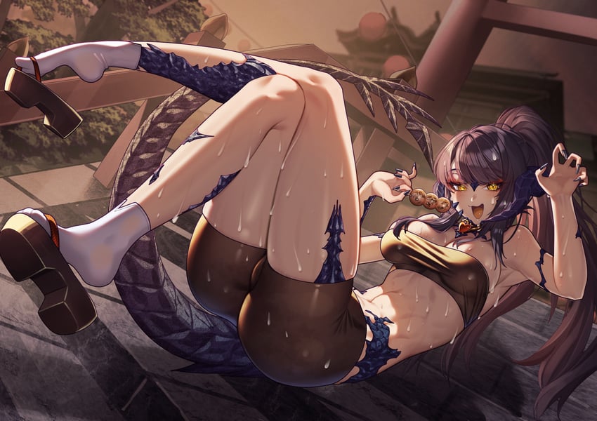 最终幻想、最终幻想14、原创 1名女孩 腋下 敖龙族 (FF14) 骑行裤 黑发