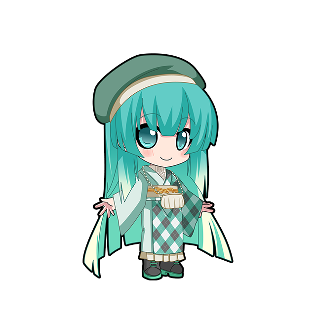 初音未来 绘图收藏、VOCALOID、初音未来 1名女孩 A字姿态 水色发 水色和服 菱格纹衣服