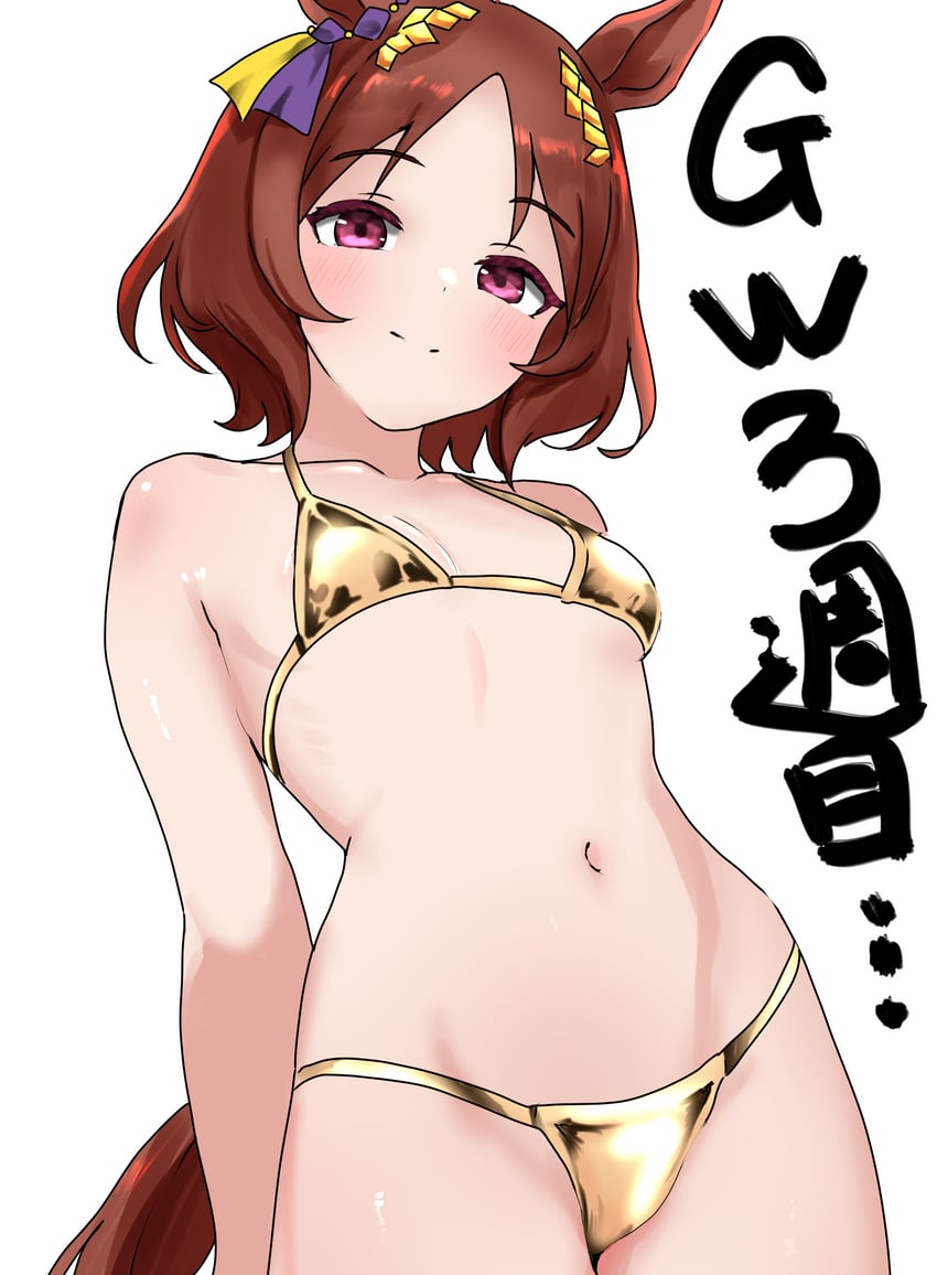 赛马娘、樱花桂冠 (赛马娘) 1名女孩 兽耳 比基尼 乳房 棕发