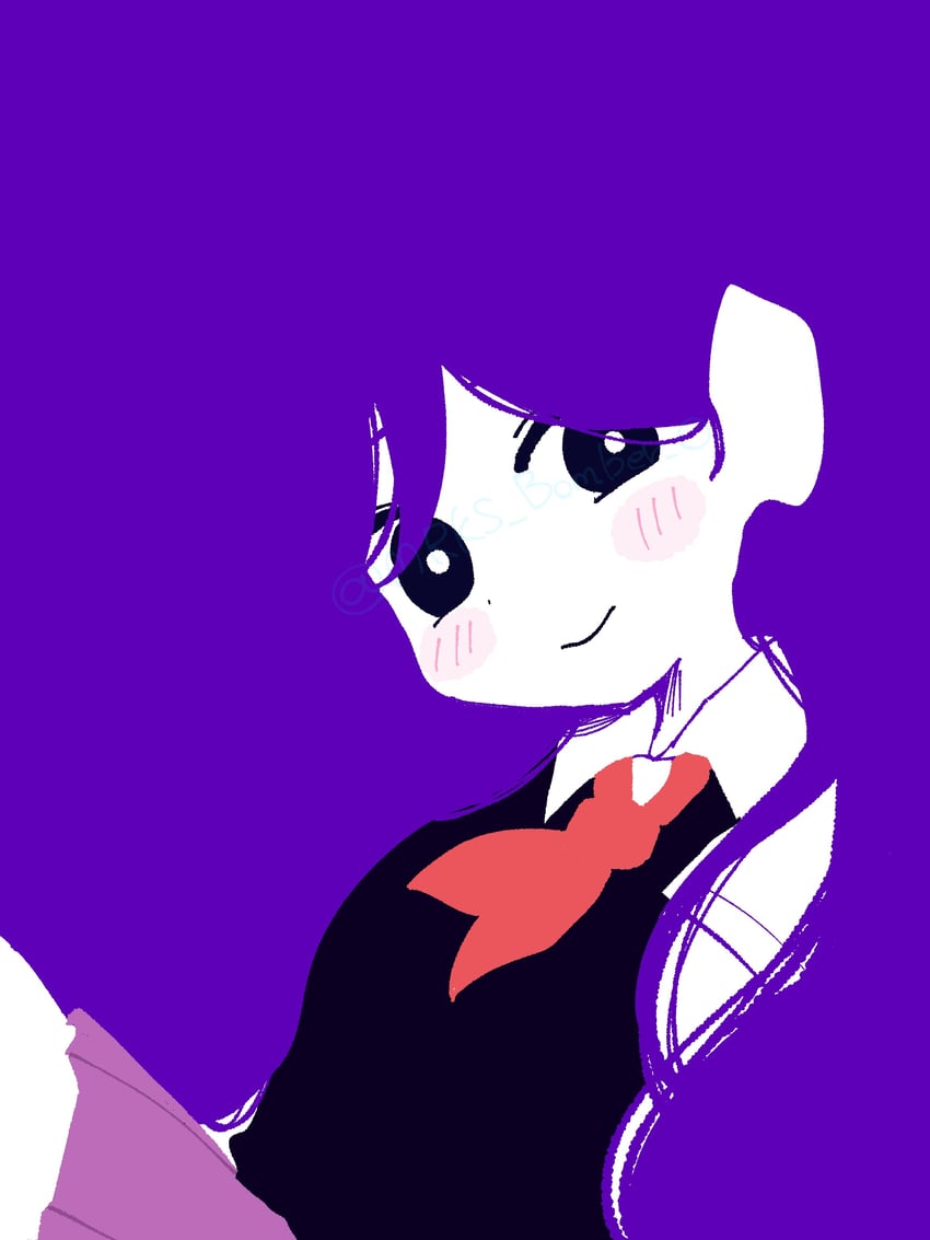 OMORI、Mari (Omori)、Mari (Omori) 1名女孩 黑色毛衣背心 融入背景 脸红 亮瞳