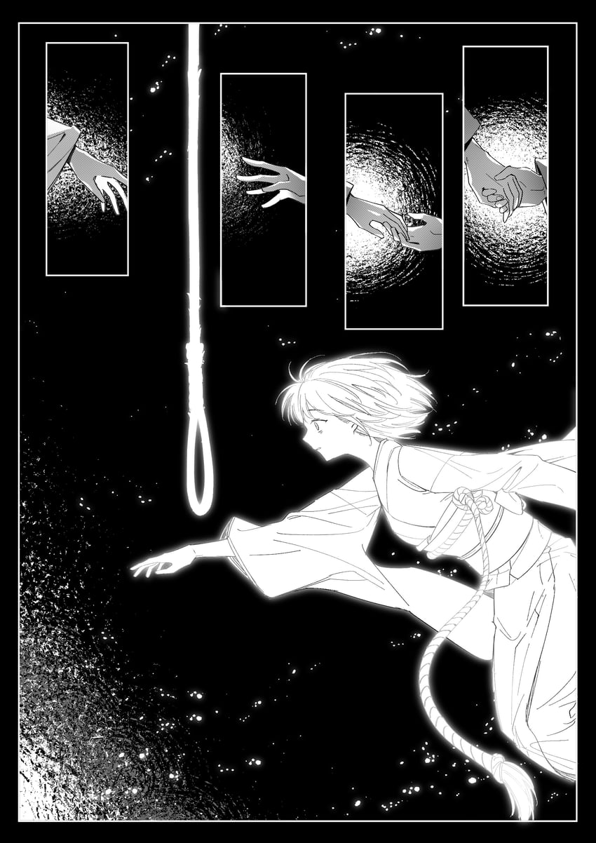 零、零·红蝶、黒泽纱重 2名女孩 黑色背景 波波头 漫画 飘逸长发
