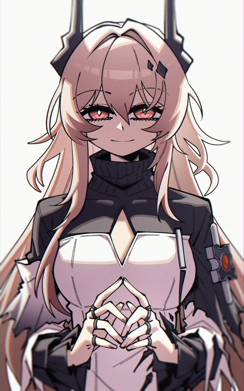明日方舟、特蕾西娅 1名女孩 黑角 棕发 胸部镂空 服装镂空