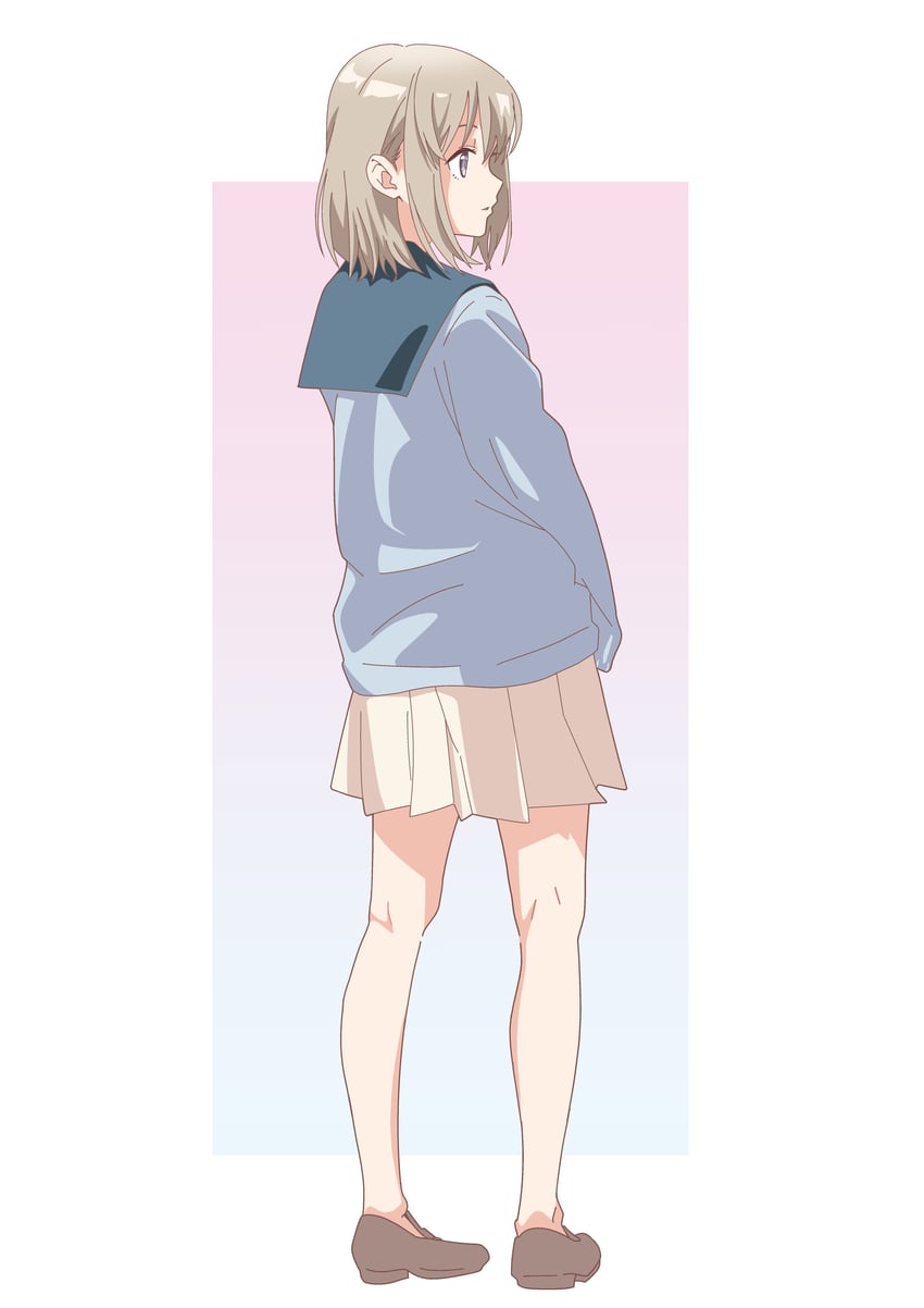 神稻牡丹：醉态如百合之花、砺波伊吹 1名女孩 蓝色衬衫 边框 棕发 棕色鞋子