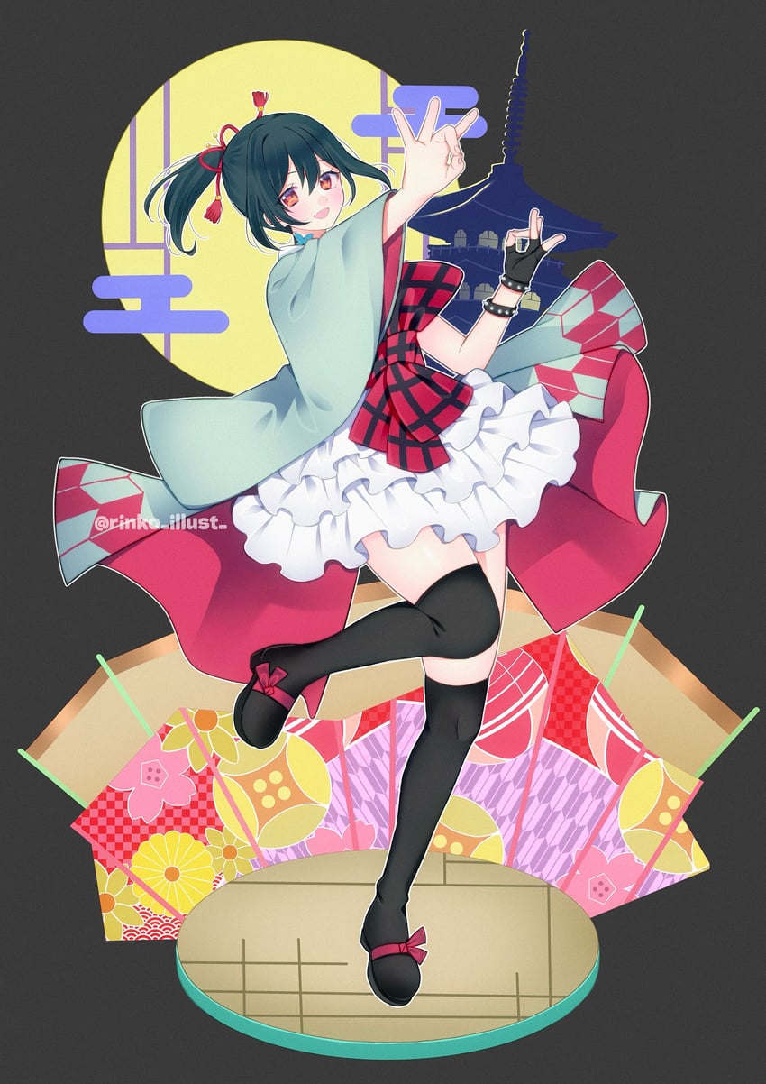 亲爱的梦啊，请诱惑我、Love Live!、Love Live! 虹咲学园学园偶像同好会 1名女孩 黑色背景 黑发 黑鞋 黑袜