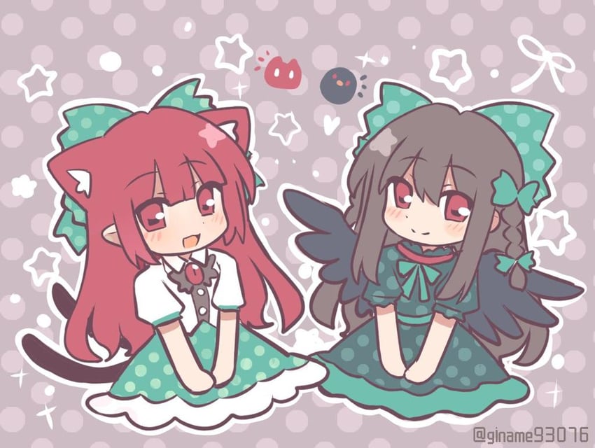 东方Project、火焰猫燐、火焰猫磷 (猫形态) 2名女孩 替换服装 不同发型 兽耳毛 兽耳