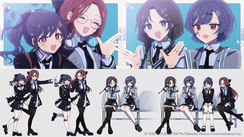 偶像大师、偶像大师 闪耀色彩、偶像大师 闪耀色彩 Song for Prism 4个女孩 黑发 黑色夹克 黑色领带 黑色连裤袜