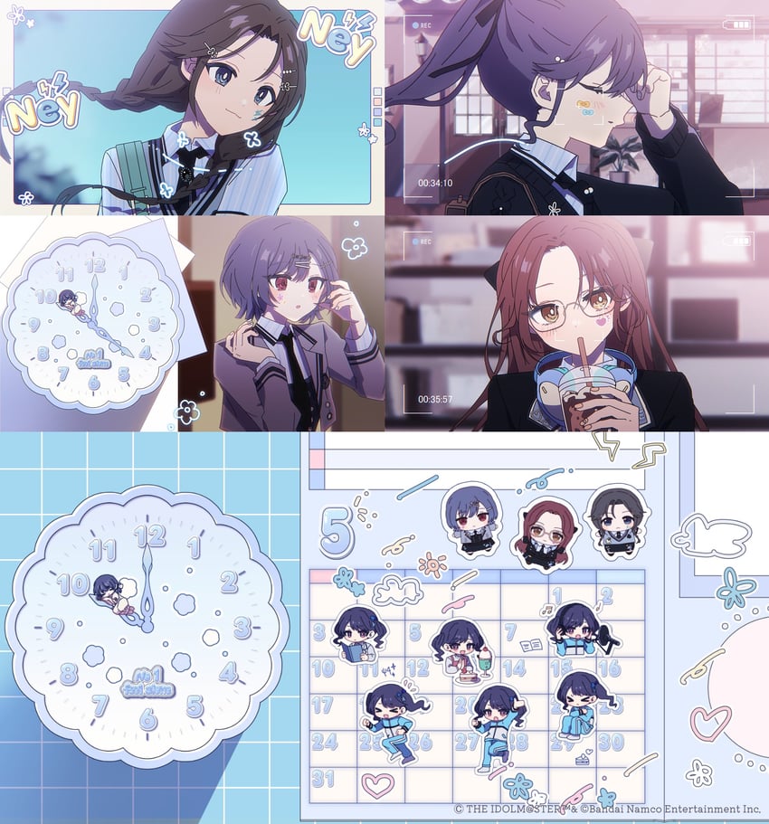 偶像大师、偶像大师 闪耀色彩、偶像大师 闪耀色彩 Song for Prism 4个女孩 闭眼挤眼 黑发 黑色夹克 黑色领带
