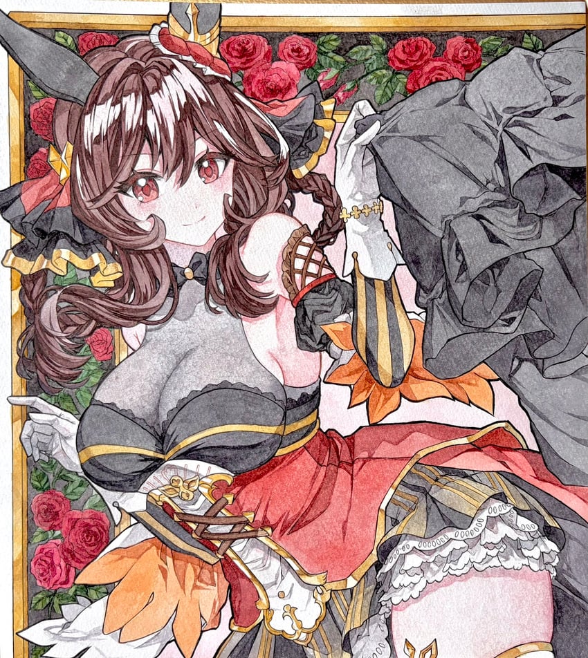 赛马娘、贵妇人 (鲜花女王) (赛马娘)、贵妇人(赛马娘) 1名女孩 兽耳 露肩 脸红 辫子