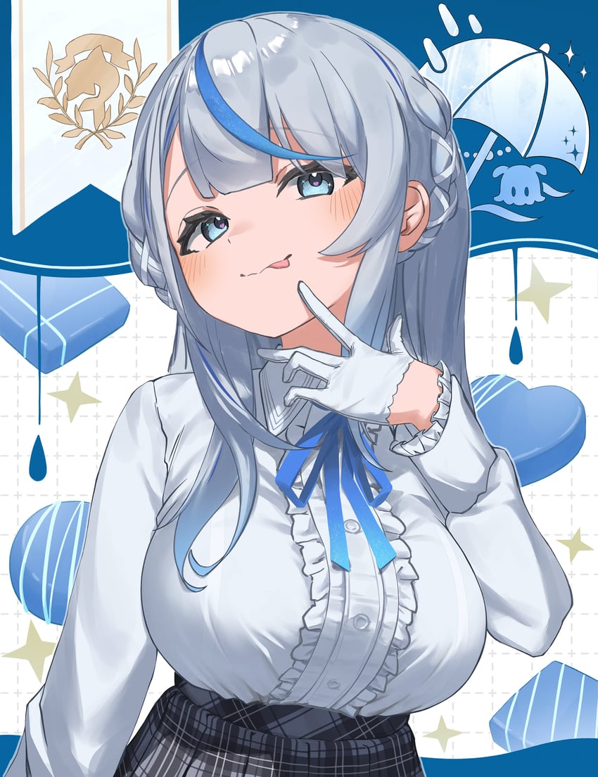 天气星球、天谷瑠花、面 (天海瑠花) 1名女孩 蓝眼 蓝发 蓝色丝带 辫子