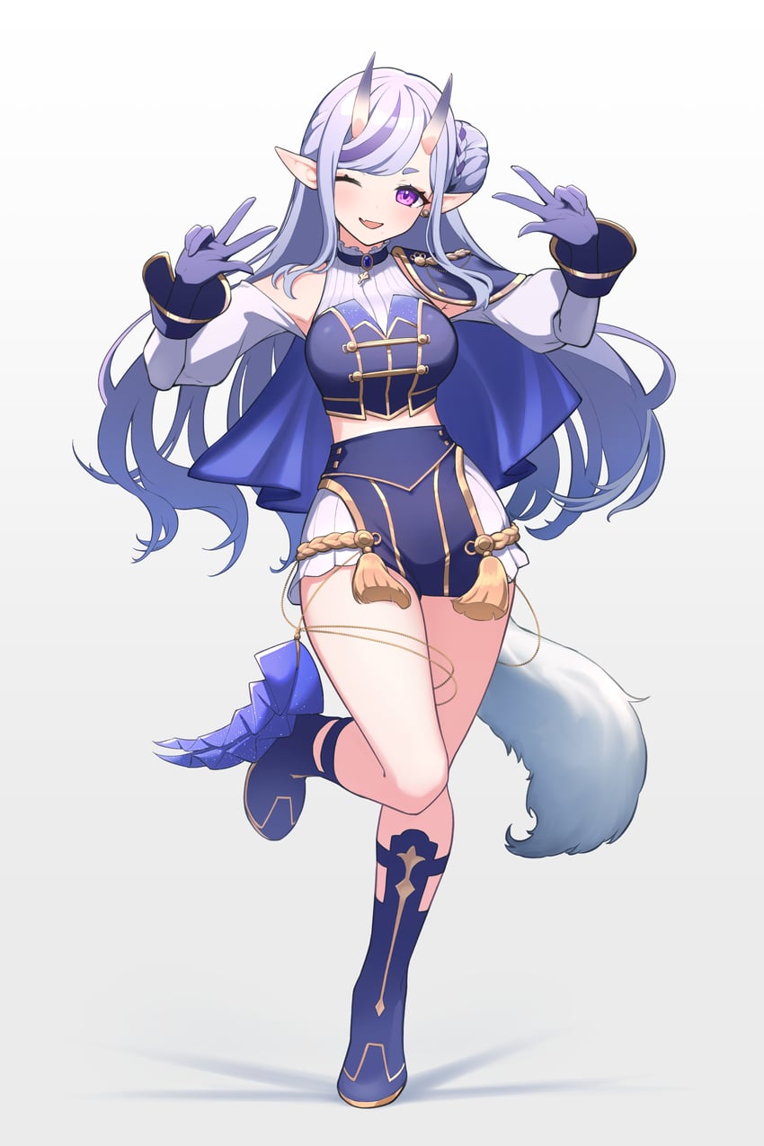 彩虹社、龙胆尊 1名女孩 :D 微笑 露肩 蓝色小披肩
