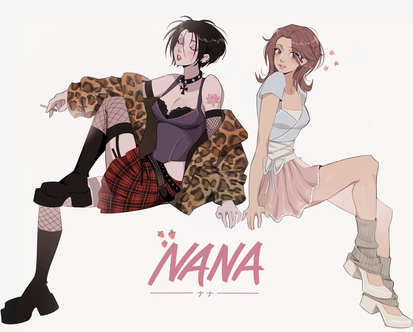 NANA、小松奈奈、大崎娜娜 2名女孩 动物花纹 手臂纹身 露肩 黑色靴子