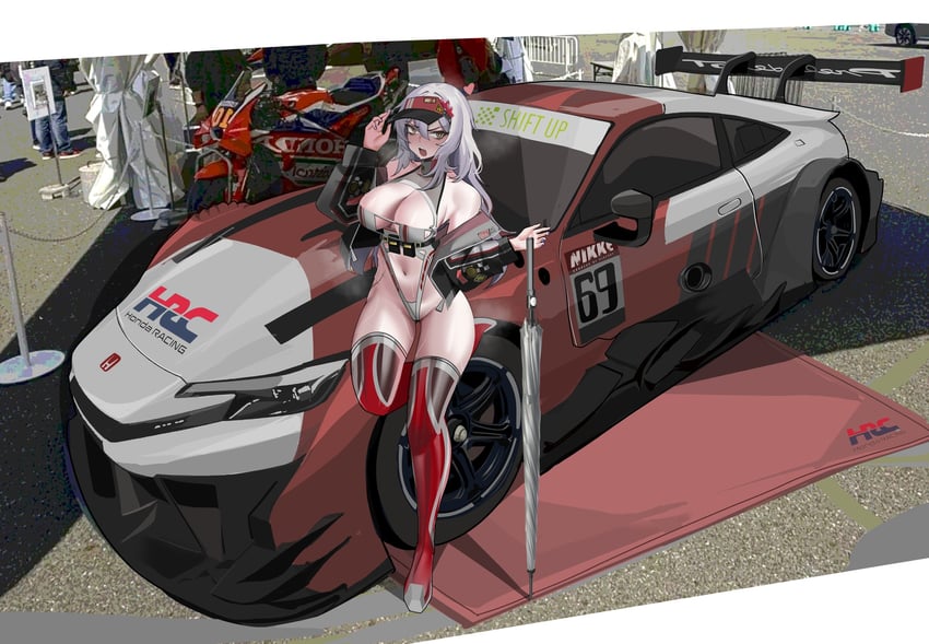 胜利女神：妮姬、尤尔夏 (胜利女神：妮姬) 1名女孩 乳房 汽车 乳沟 灰发