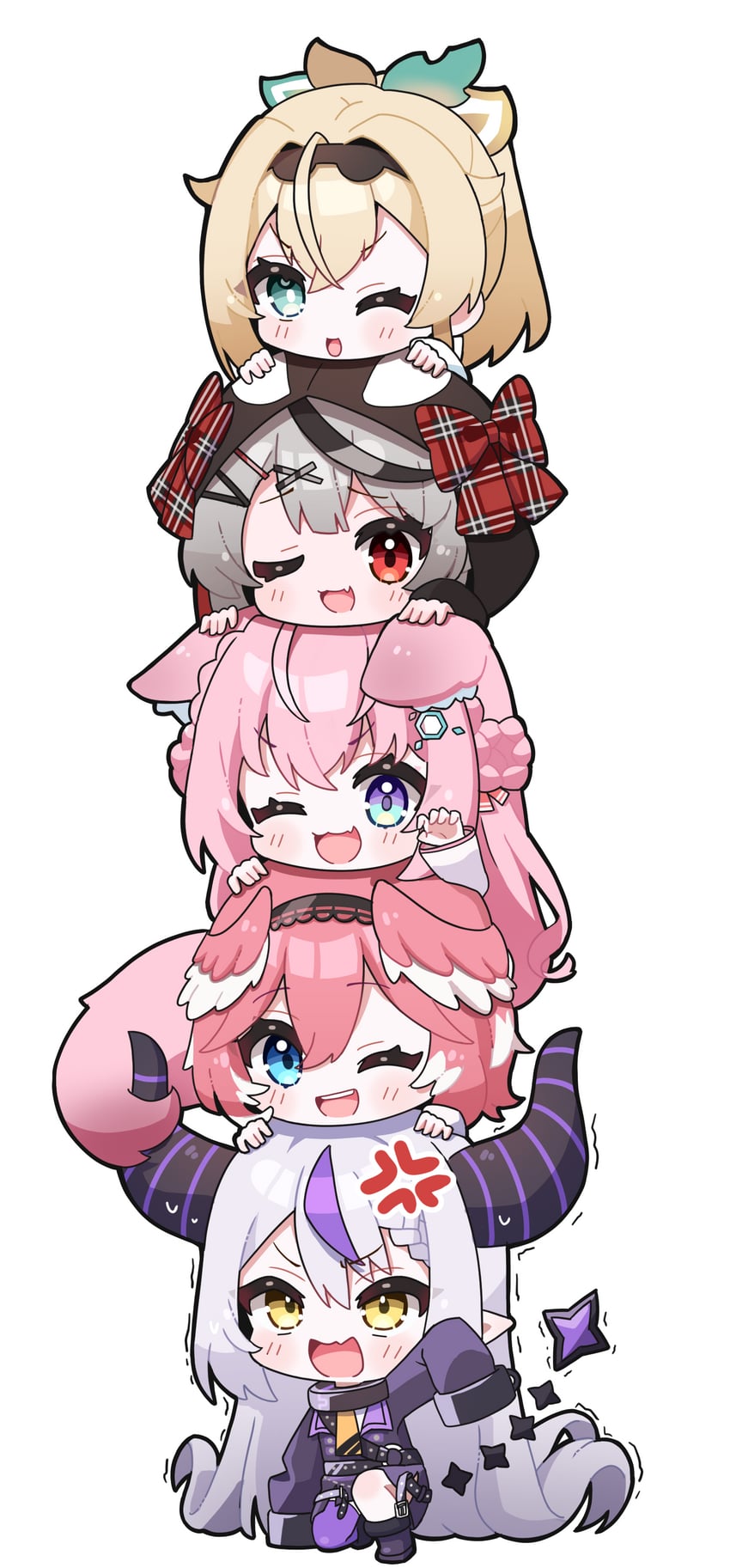 Hololive、博衣小夜里、风真伊吕波 5名女孩 青筋 兽耳 金发 蓝眼