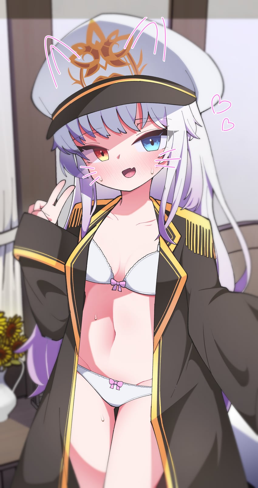 原创 1名女孩 兽耳 黑色大衣 蓝眼 脸红