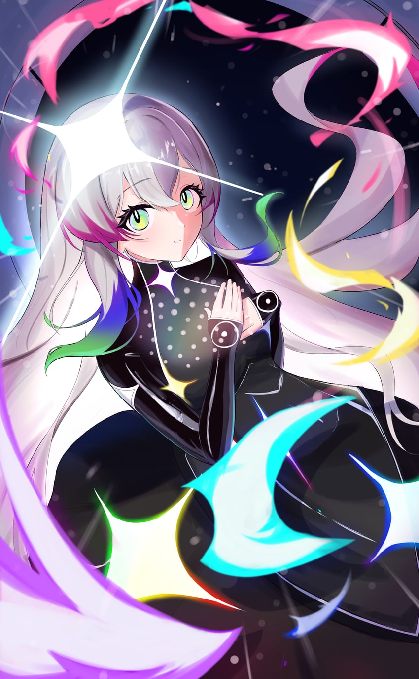 中二节奏、ixia (chunithm) 1名女孩 黑色连衣裙 连衣裙 发光 渐变发