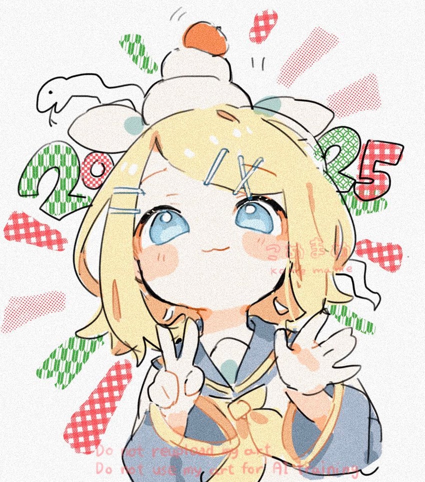 VOCALOID、镜音铃 1名女孩 2025年 猫脸笑 作者名 黑色水手领