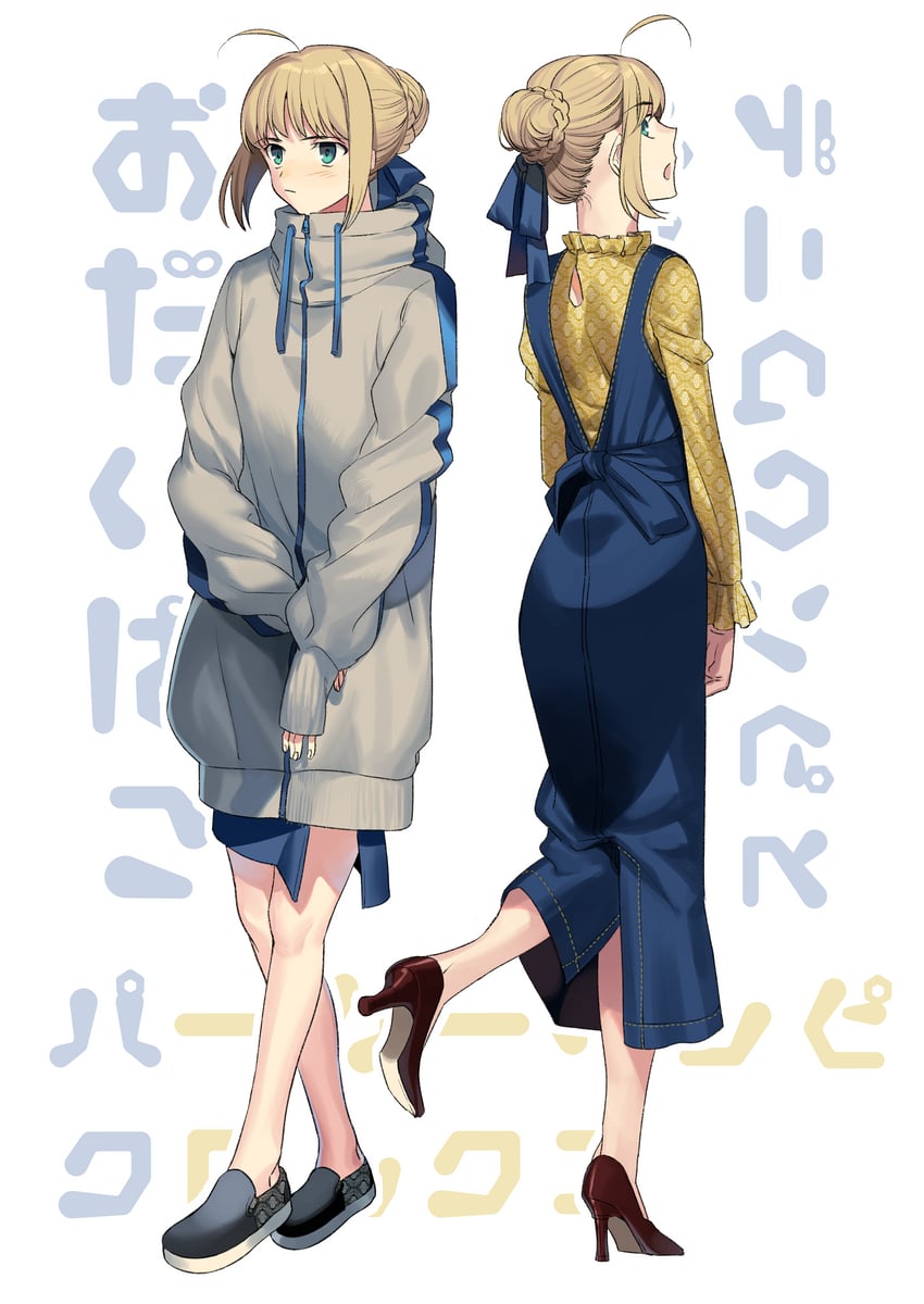 Fate/stay night、Fate系列、阿尔托莉雅·潘德拉贡 (Fate) 1名女孩 呆毛 金发 蓝色连衣裙 蓝色丝带