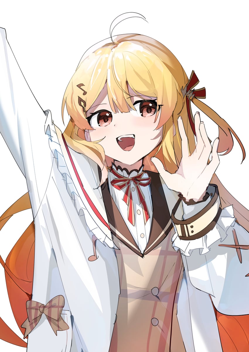 Hololive、hololive DEV_IS、音乃濑奏 1名女孩 呆毛 金发 棕色连衣裙 连衣裙