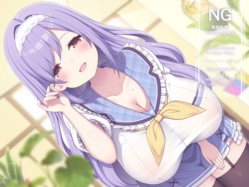 原创 1名女孩 黑色过膝袜 蓝色水手领 蓝裙子 模糊