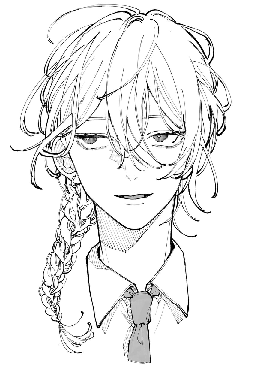 原创 1名男孩 辫子 有领衬衫 头部画面缺失 耳环