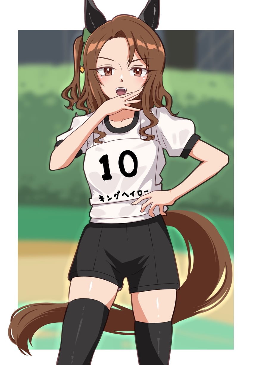 赛马娘、帝王光辉 (赛马娘) 1名女孩 :D 兽耳 黑色短裤 黑色过膝袜