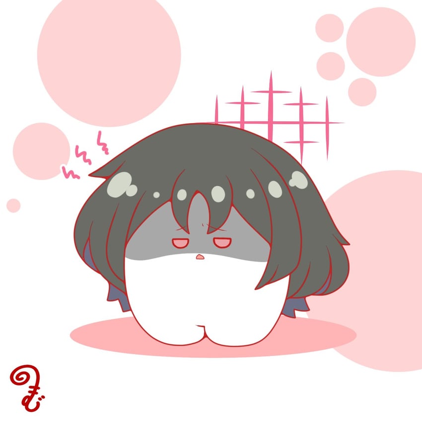 蔚蓝档案、美咲 (蔚蓝档案) 1名女孩 黑发 蓝发 脸红 Q版