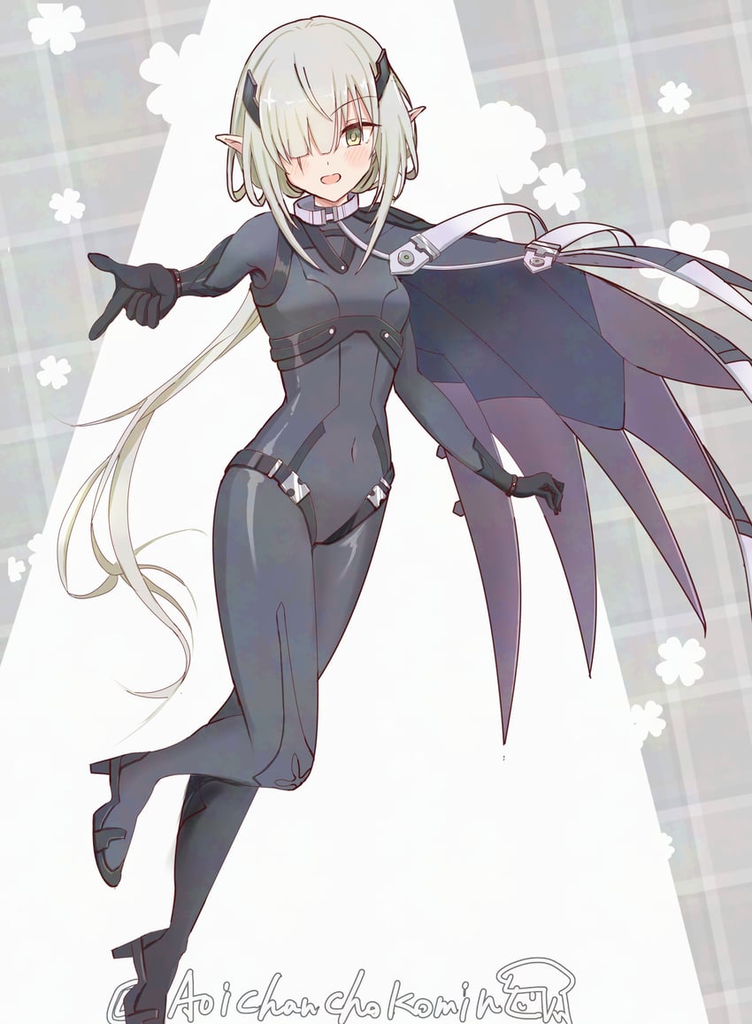 公主连结！、kurai (princess connect!) 1名女孩 黑色披肩 脸红 紧身连体衣 乳房