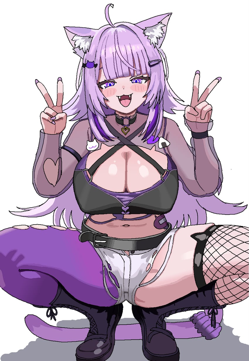 Hololive、猫又小粥、猫又小粥 (辣妹) 1名女孩 呆毛 兽耳毛 兽耳 腰带
