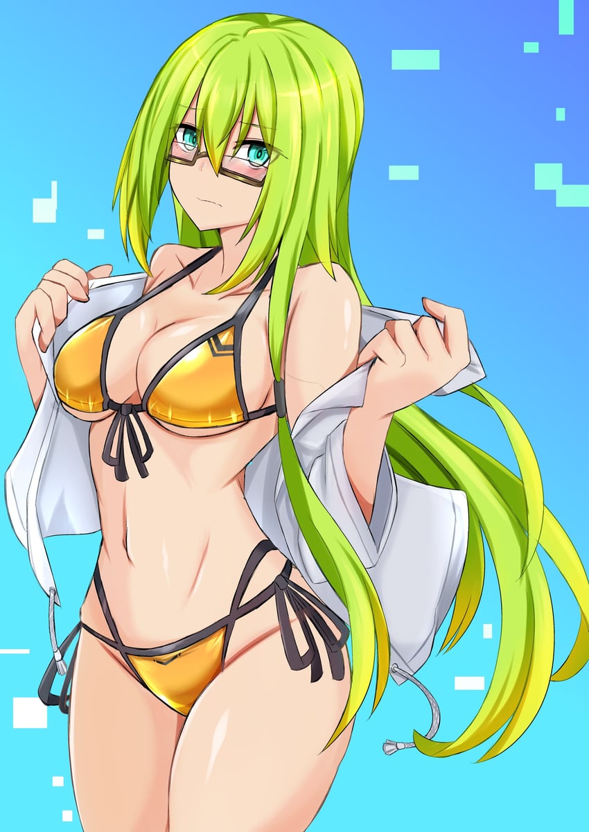 原创、莉洁 (Liese Vir-alte) 1名女孩 水色瞳 露肩 比基尼 黑框眼镜