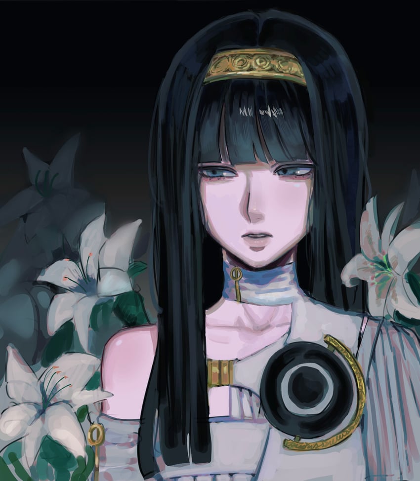古诺希亚、百合子 (古诺希亚) 1名女孩 黑瞳 黑发 齐刘海 连衣裙