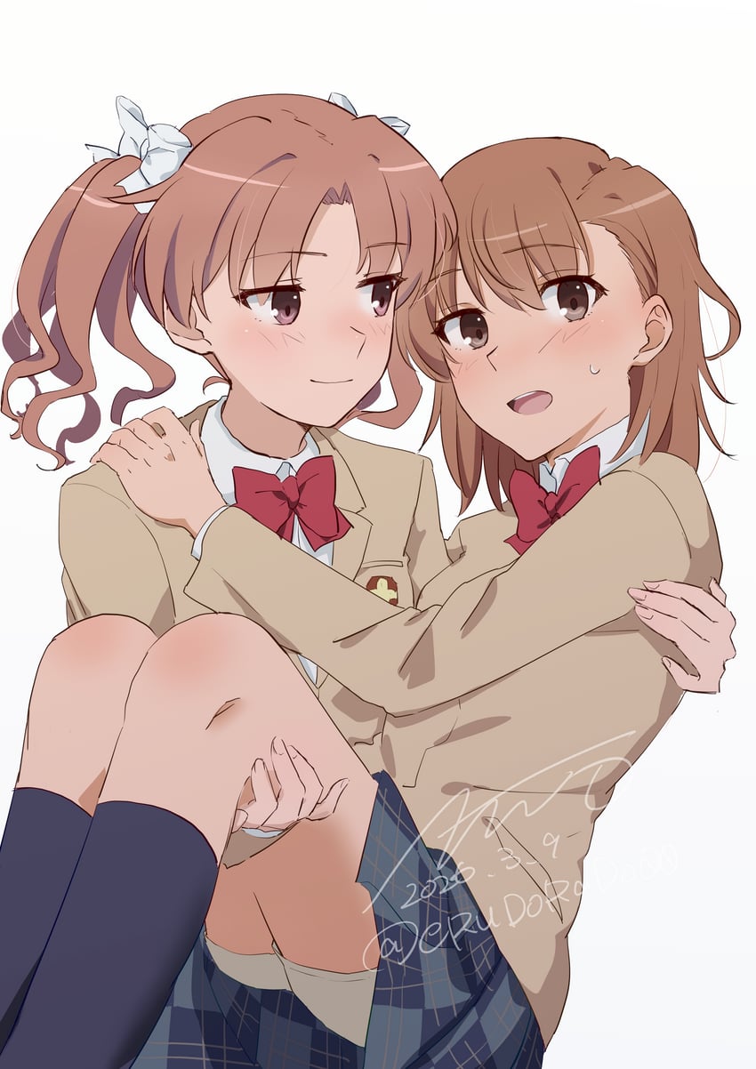 某科学的超电磁炮、魔法禁书目录、御坂美琴 2名女孩 西装外套 蝴蝶结 蝶形领结 棕眼睛