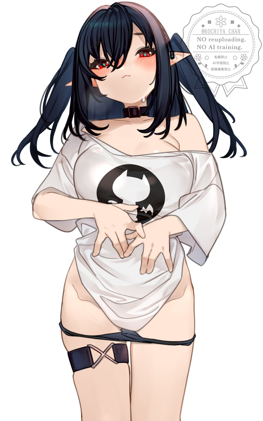 明日方舟、可露希尔 (明日方舟)、Octocat 1名女孩 皮带项圈 黑领 黑发 黑色内裤