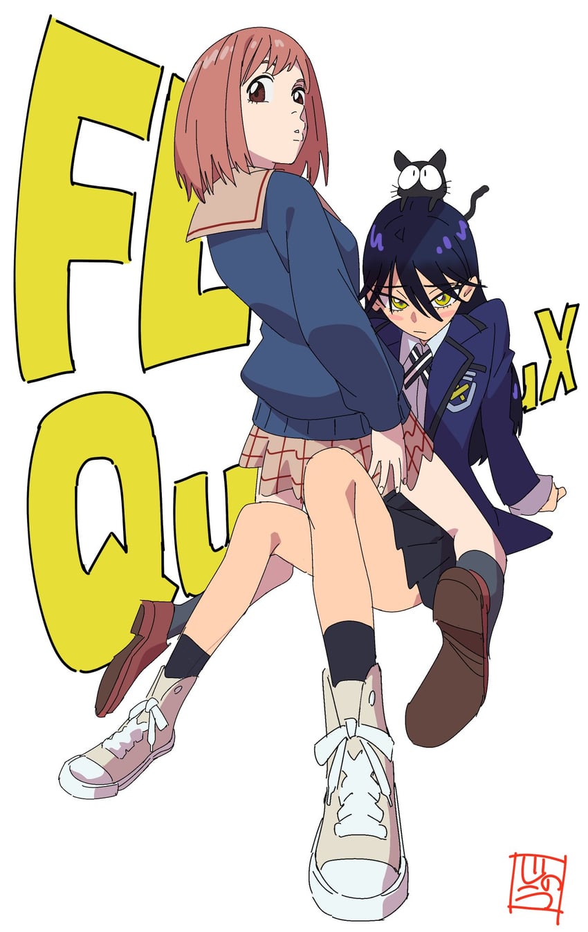 FLCL/特别的她、高达、高达 2名女孩 头上的动物 黑猫 黑发 黑袜