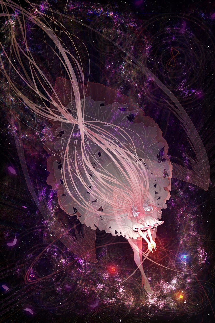 魔法少女小圆、魔法少女小圆、鹿目圆 1名女孩 荒谬的长发 蝴蝶结 连衣裙 羽毛