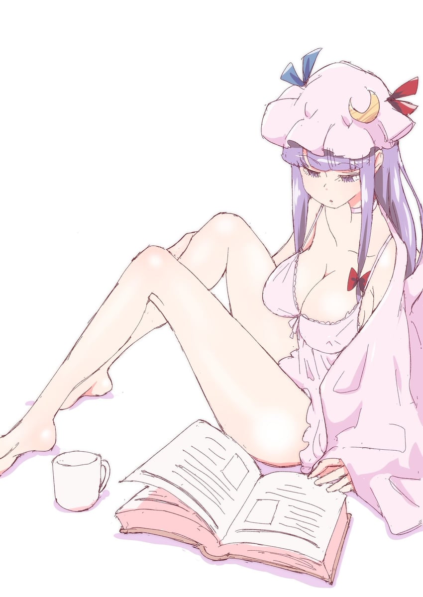 东方Project、帕秋莉·诺蕾姬 1名女孩 替换服装 娃娃装睡衣 裸腿 赤脚