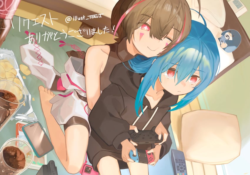 原创 1名男孩 1名女孩 2名女孩 呆毛 露肩